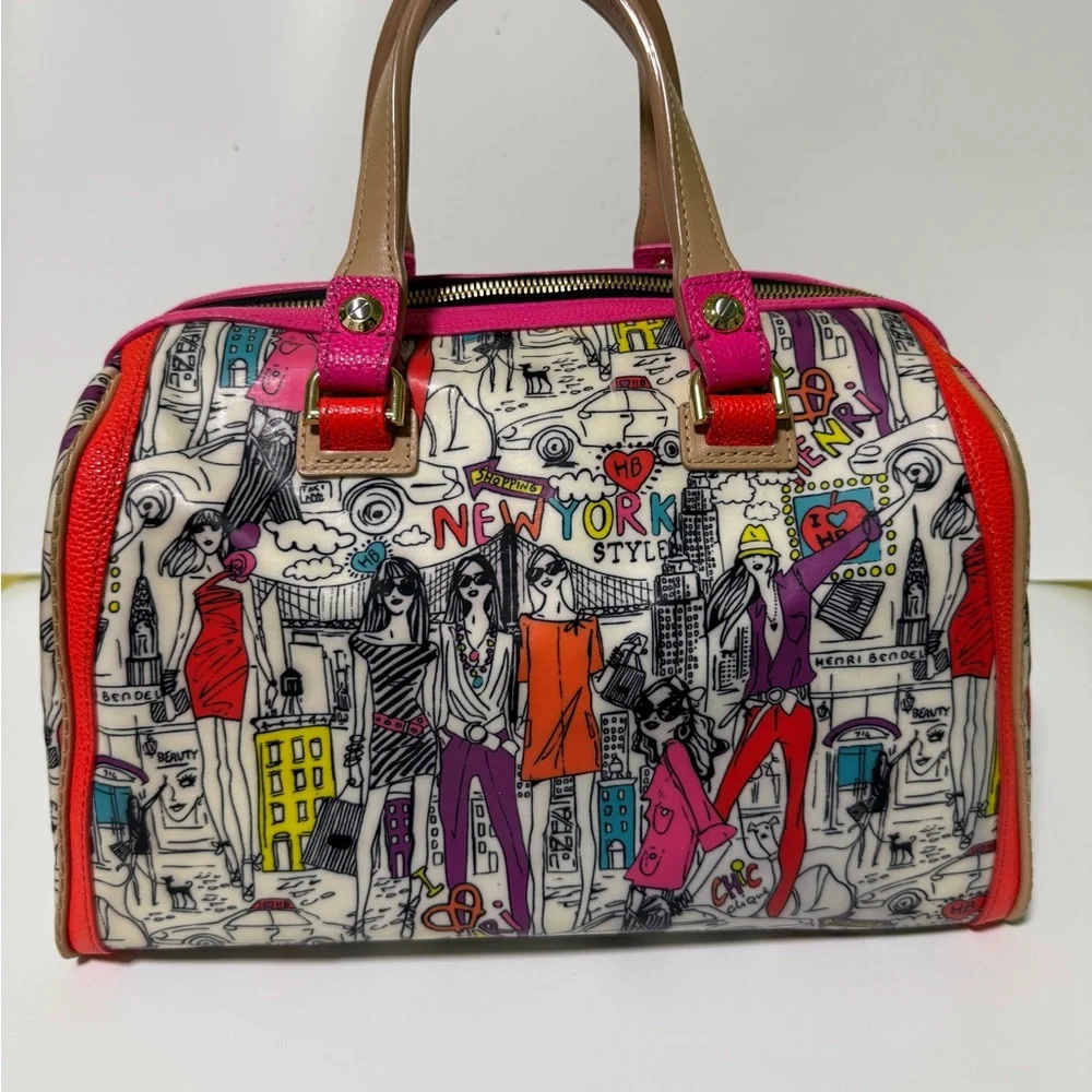 Henri Bendel Pink and Orange Satchel with Graphic Design - Picture 6 of 16